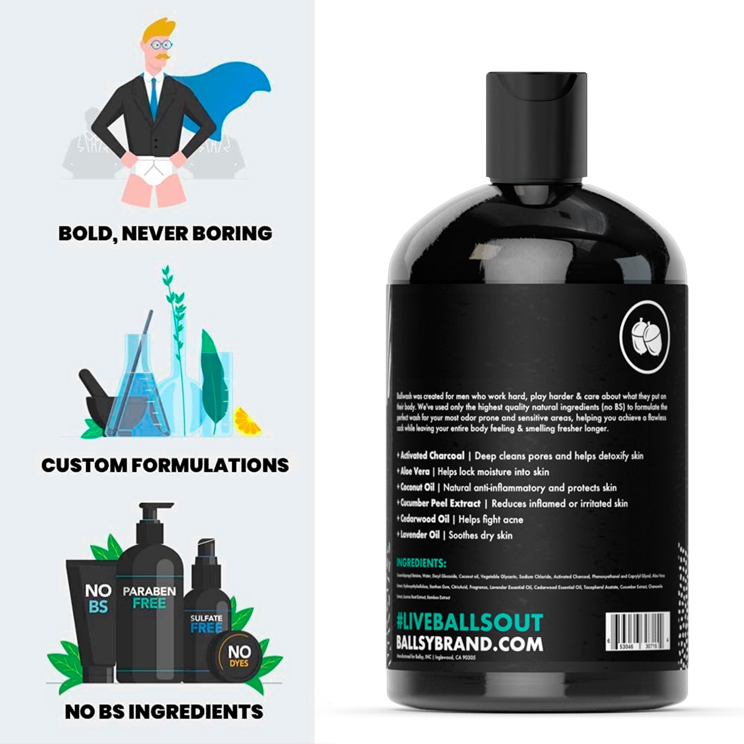 Ballwash Charcoal Body Wash and Nut Rub for Men